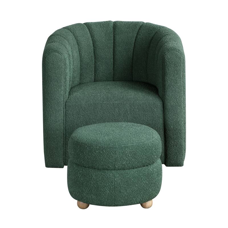 Arden 31" Boucle Swivel Chair with Ottoman - Solid Wood Legs