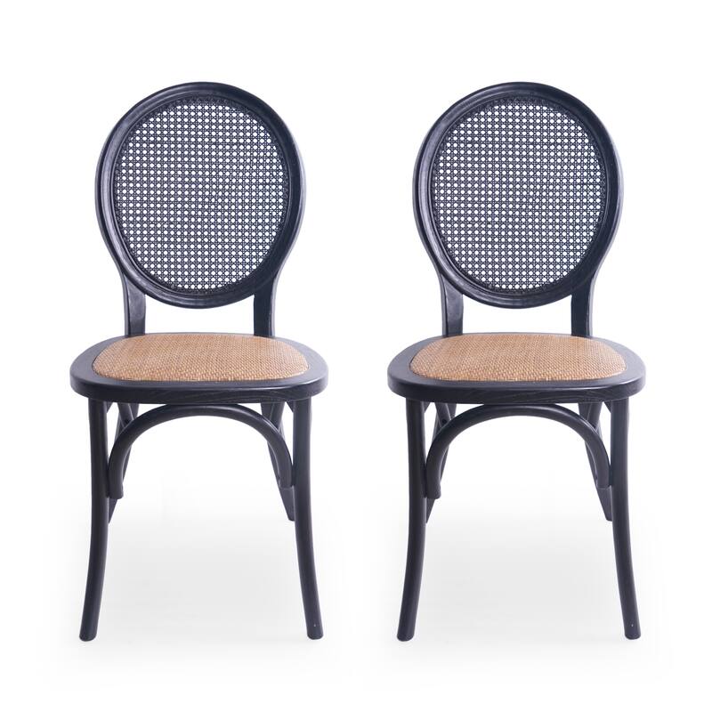 Rattan Dining Chairs Set of 2, Retro Kitchen/Dining Room Chairs with Cane Back, Wood Frame Side Chair for Home, Cafe, Restaurant