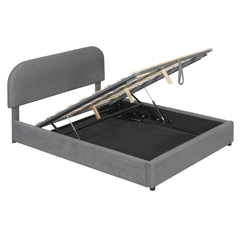 Gray Full Size Teddy Fleece Upholstered Bed with Hydraulic Storage