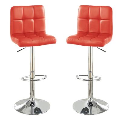 Set of 2 Faux Leather Barstool with Gas Lift in Red