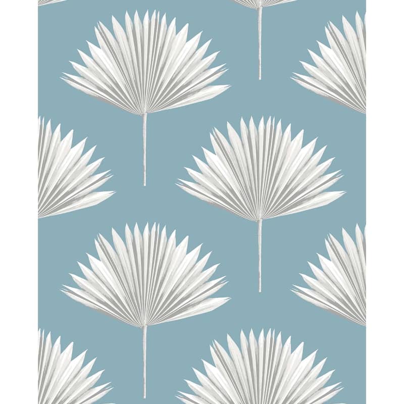 NextWall Tropical Fan Palm Peel and Stick Wallpaper - 20.5 in. W x 18 ft. L - Blue Patina
