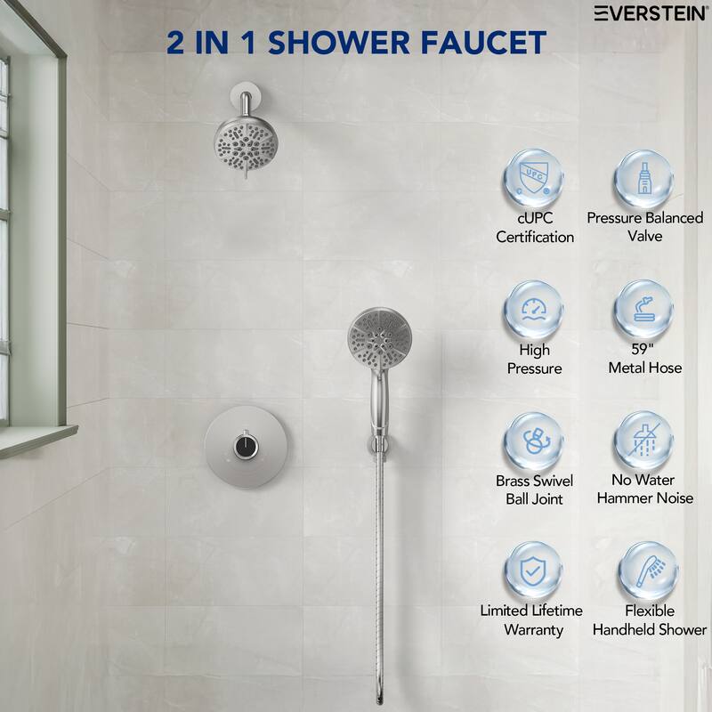2-in-1 Shower Head and Handheld Combo with Solid Brass Valve