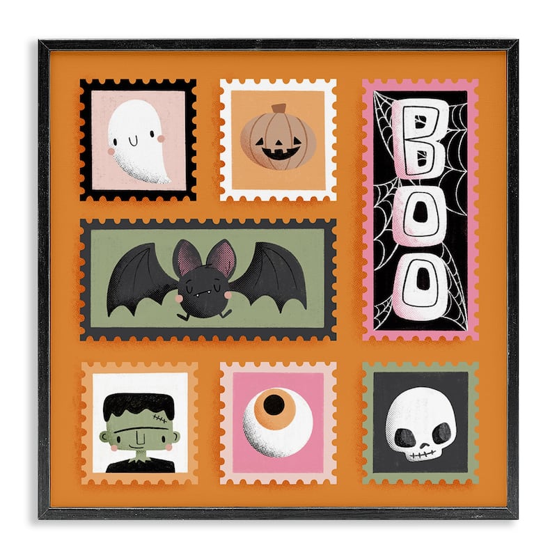 Stupell Spooky Cute Halloween Stamps Framed Giclee Art Design By Sarah Hickman - 24 x 24 - Black