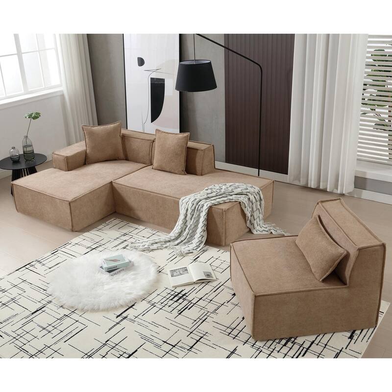 Modern Modular Combination Sofa Set - L-Shaped Italian Minimalist Tofu Block Sofa in Terrycloth Fabric, Left-Hand Facing
