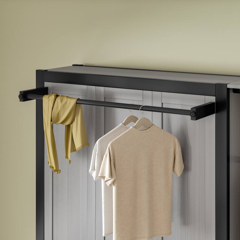 Modern Foldable Twin Size Murphy Bed Storage Wall Bed with Built-in Power Outlet, Shelves, Hanging Rod and Open Wardrobe