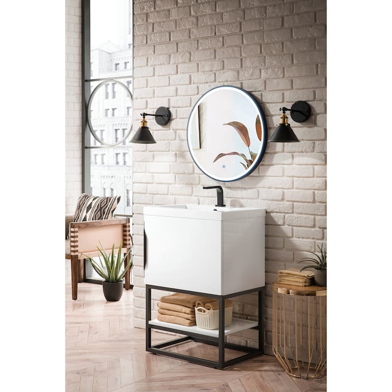 James Martin Vanities Columbia 24" Single Vanity, Glossy White with White Glossy Composite Stone Top
