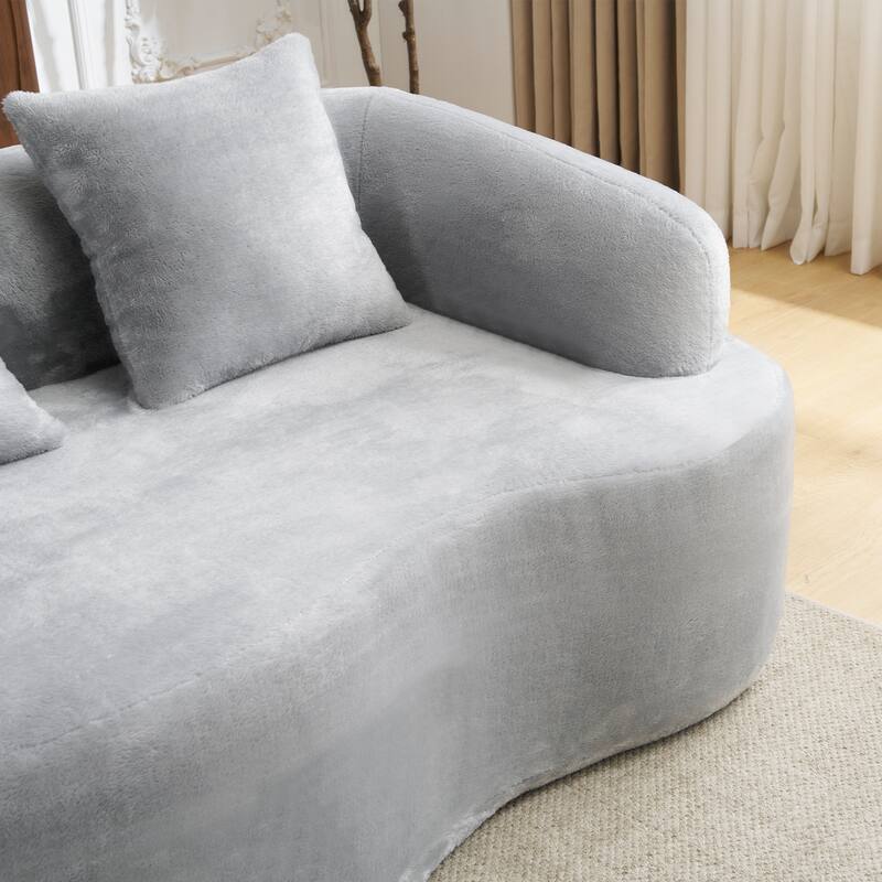 Full Compression L-Shape Sectional Sofa With Curved Chaise, Beige Modular Chenille Couch,High-Density