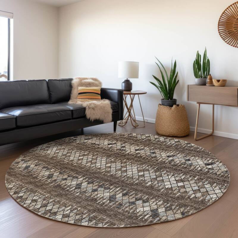 Premium Washable Super Soft Boho Contemporary Mayfield Rug - Brown - 8' x 8' - Round