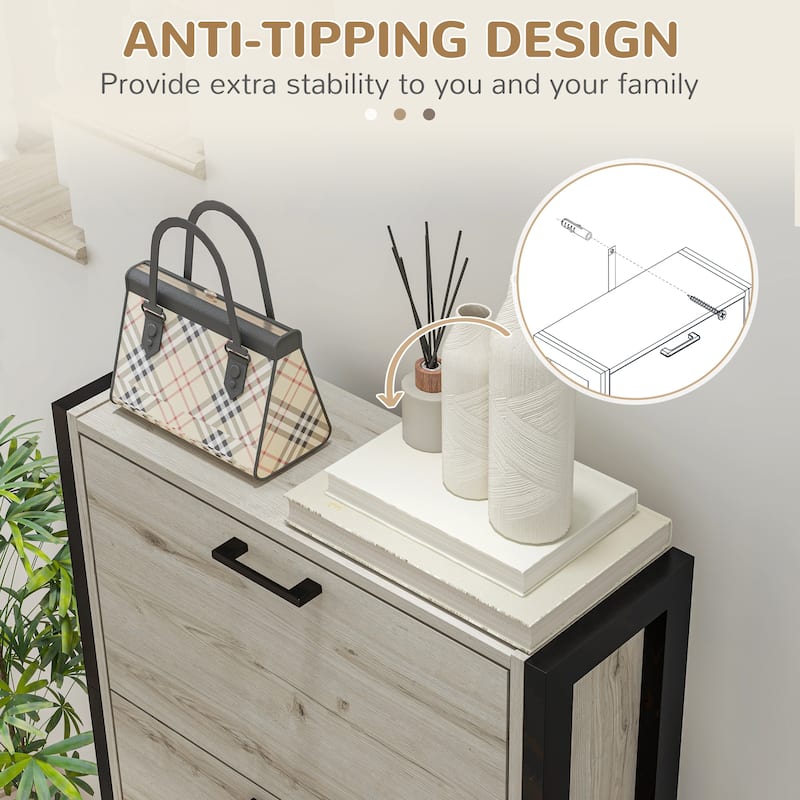 Industrial Freestanding Shoe Cabinet with 3 Flip Drawers