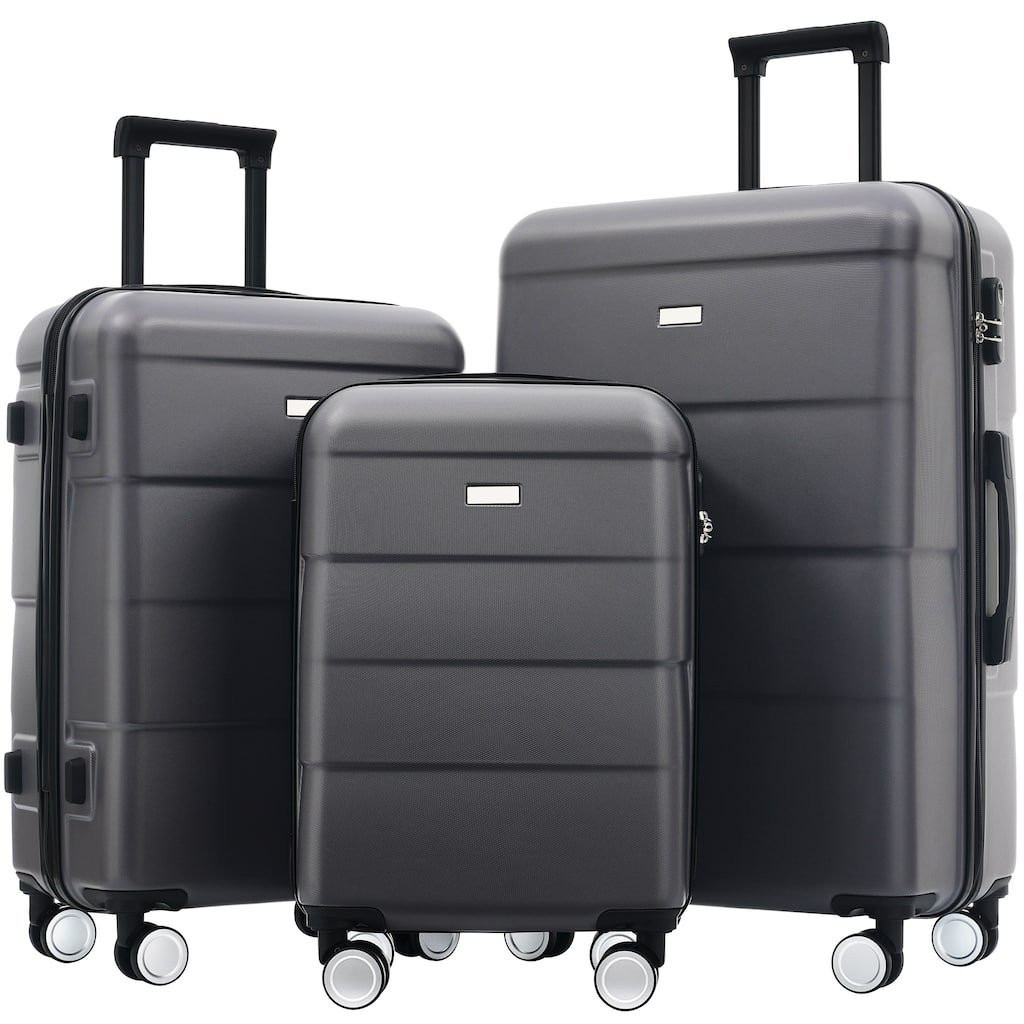 3-Piece, Modern Luggage Sets, Hard-Shell Luggage with Silicone Handles and Combination Lock, for Boarding Travel, Charcoal