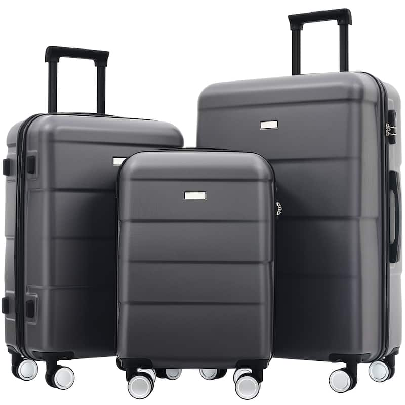 Hardshell Luggage Sets 3 Piece Double Spinner Wheels Suitcase with Handle Password Lock, Lightweight 20"+24"+28" Luggages - Charcoal