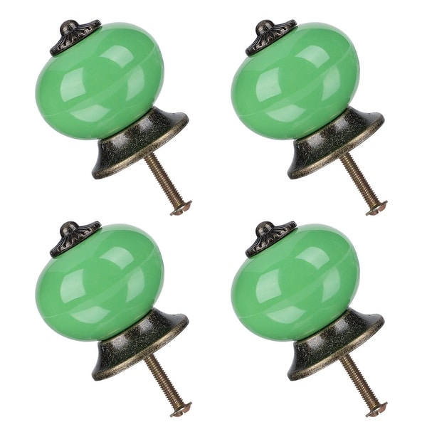 4pcs Ceramic Knobs Drawer Knob Round Pull Handle Home Door Replacement Cupboard Wardrobe Dresser Decoration Green