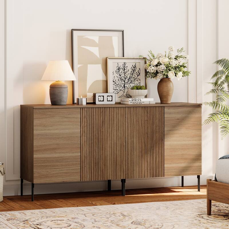 4 Pcs Bedroom Set，Reeded Dresser and Nightstand Sets for Bedroom,Wooden Night Stand of 2 with Charging Station