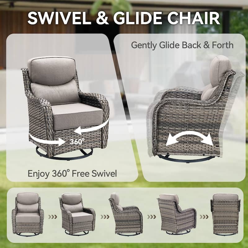 Pocassy 7 Pieces Outdoor 6 Inch Sofa Swivel Chair Ottoman with Fire Table