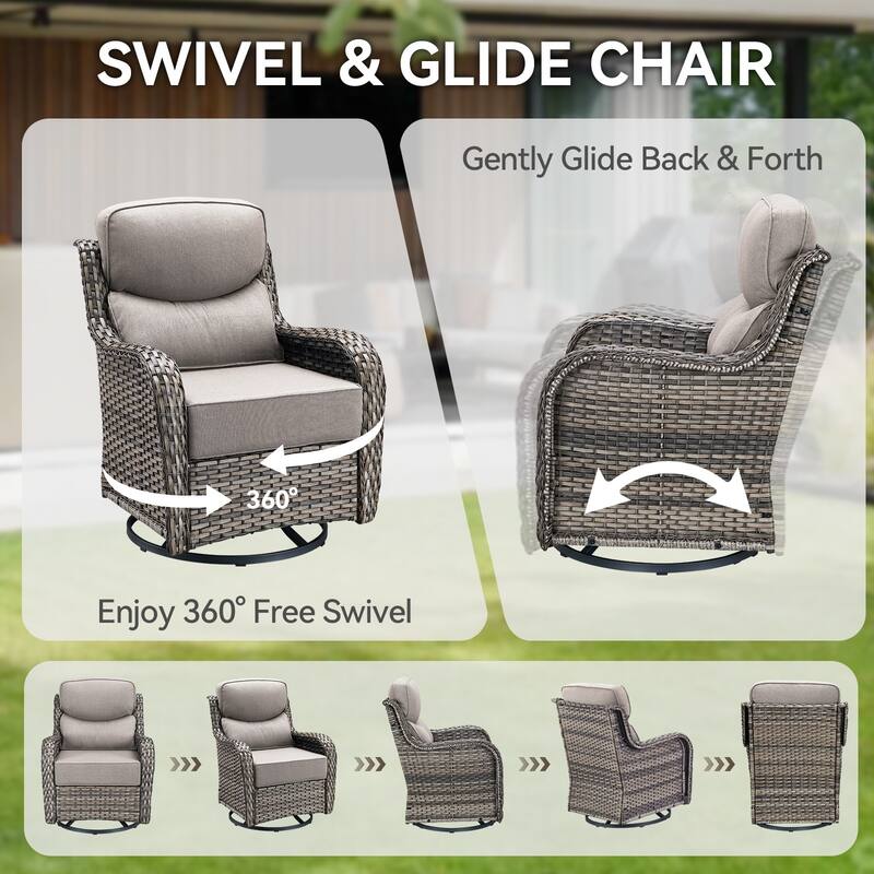 Pocassy Outdoor 6 Inch Sofa Glider Chairs Ottoman with Fire Table Set
