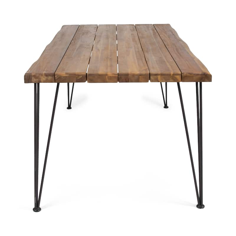 Zion Outdoor Modern Industrial 3 Piece Acacia Wood Picnic Dining Set with Metal Hairpin Legs by Christopher Knight Home