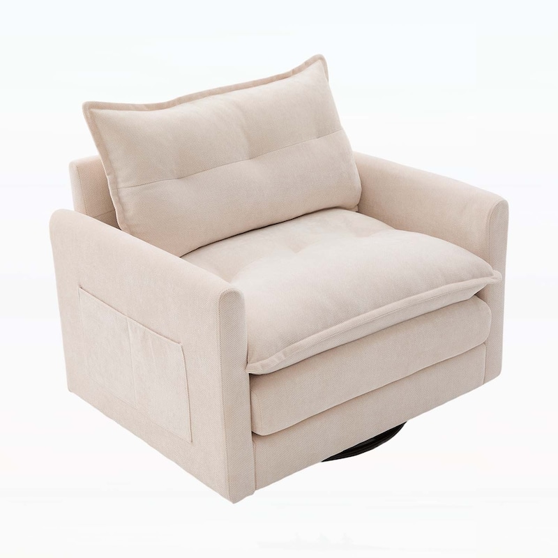 Modern Swivel Barrel Chair with Thick Padding,Metal Base,for Living Room and Bedroom
