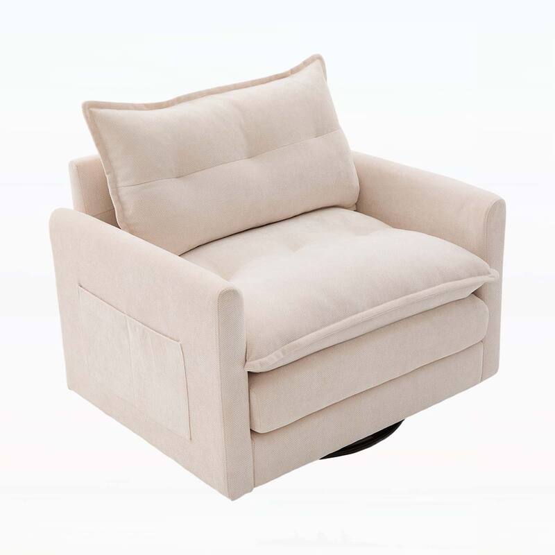 Swivel Barrel Chair - Mid Century Modern,Thick Padded,Metal Base