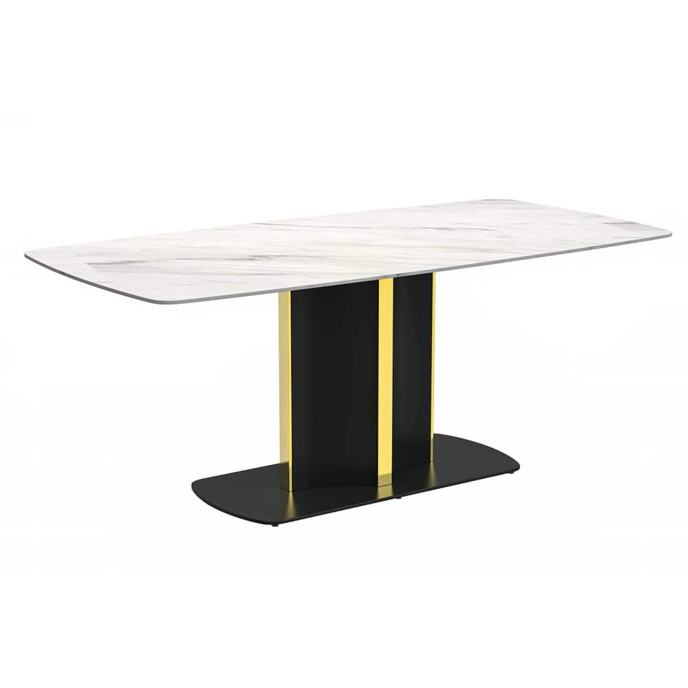 Sylva Dining Table Rectangular Tabletop in Gold Pedestal Base
