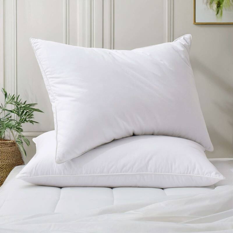 2 Pack Goose Feather Down & Alternative Pillows All Firmness Levels - Medium-Firm - King