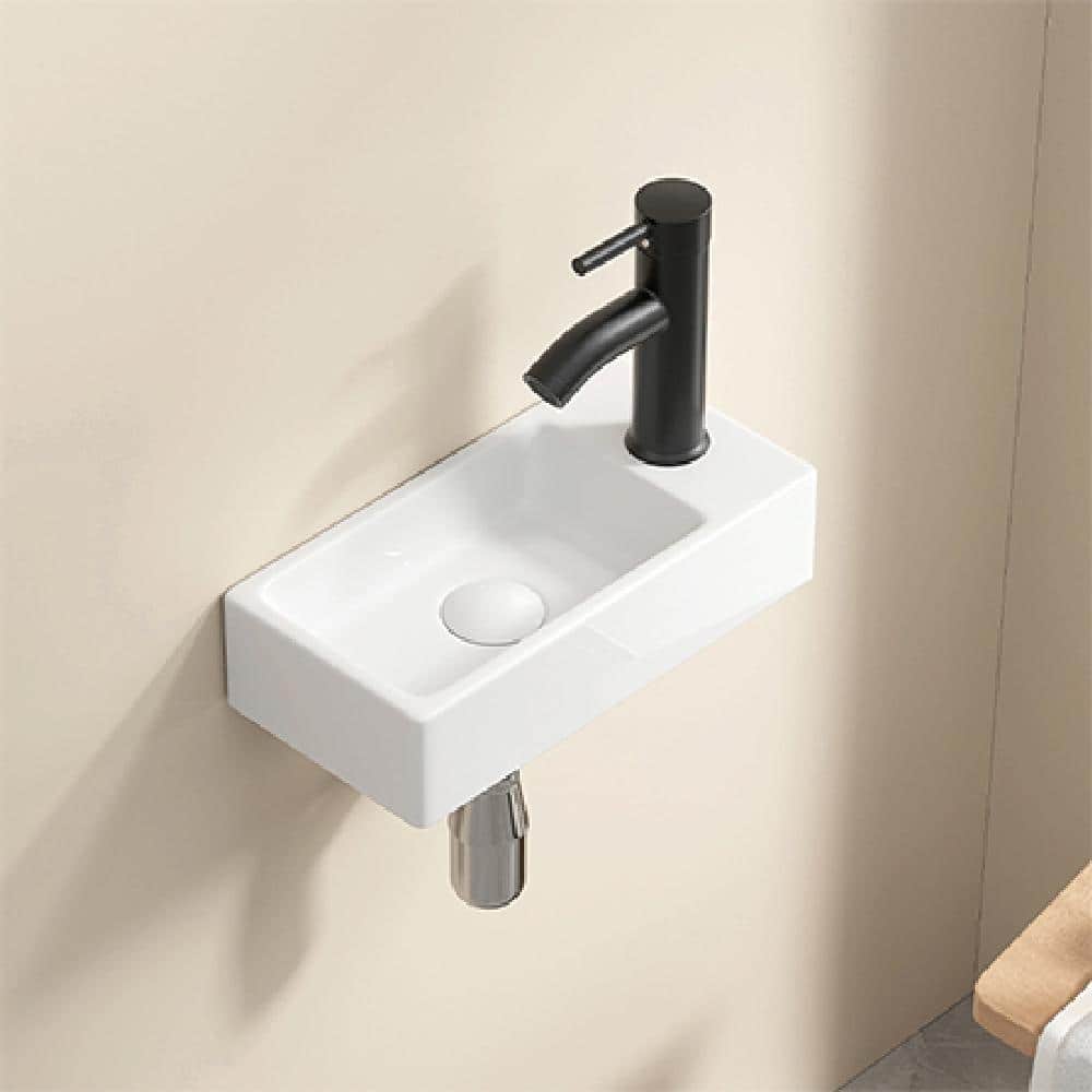 Ceramic Wash Basin - Right Hand, Wall Hung Basin Sink, Small Cloakroom Basin, Rectangle (Without Tap & Drain)
