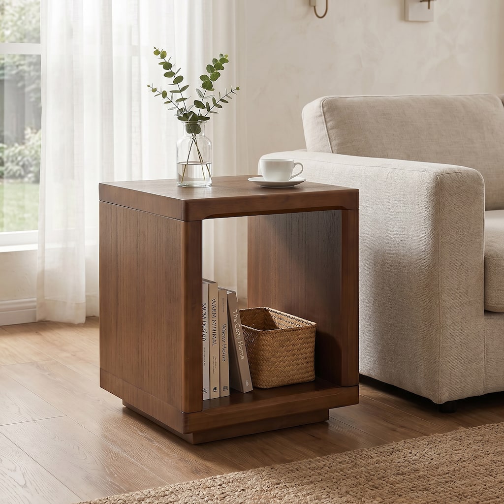 Christopher Knight Home - Mid-Century Cube End Side Table, Wood Accent Side Table with Open Storage Shelf for Small Spaces