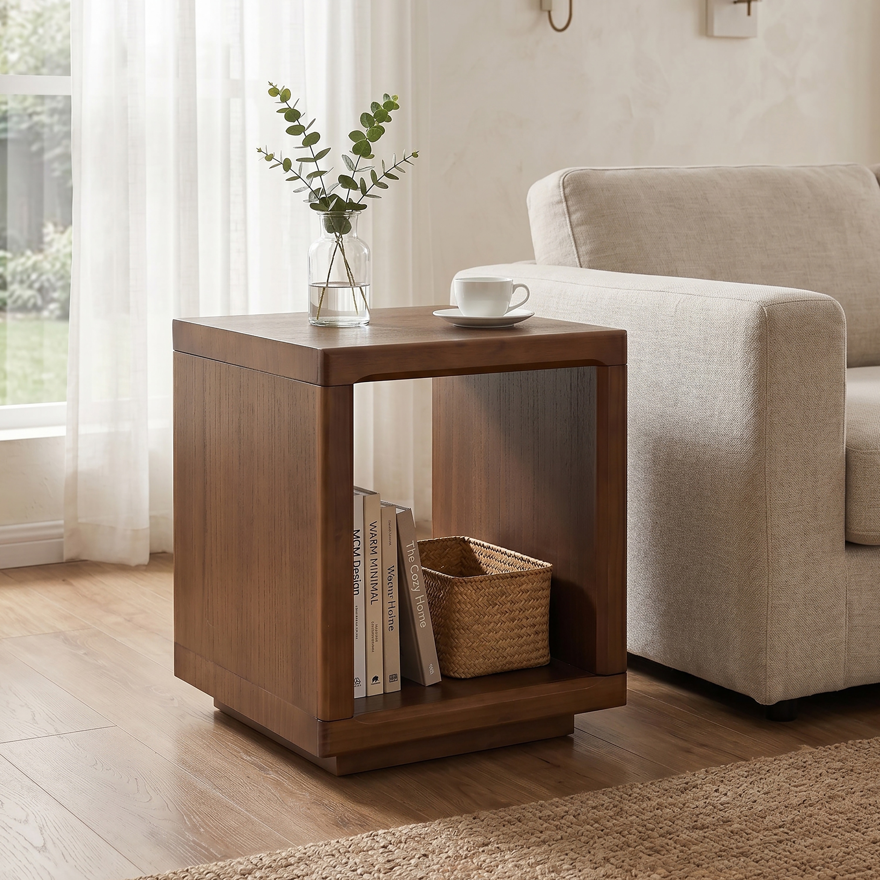 Christopher Knight Home - Mid-Century Cube End Side Table, Wood Accent Side Table with Open Storage Shelf for Small Spaces