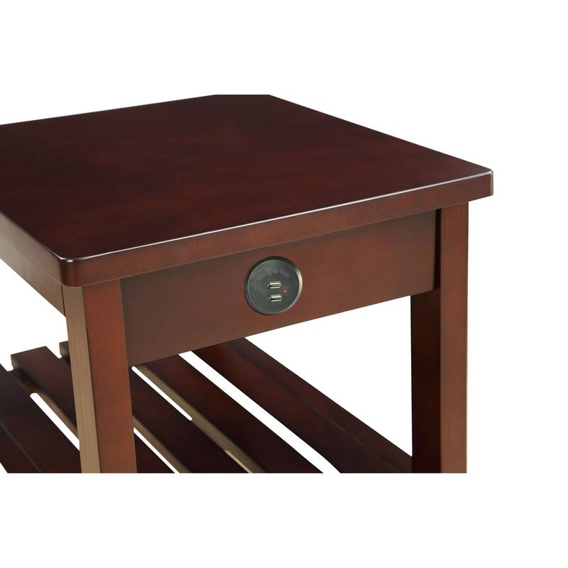 Versatile Wooden Accent Table with USB Charging and Open Storage