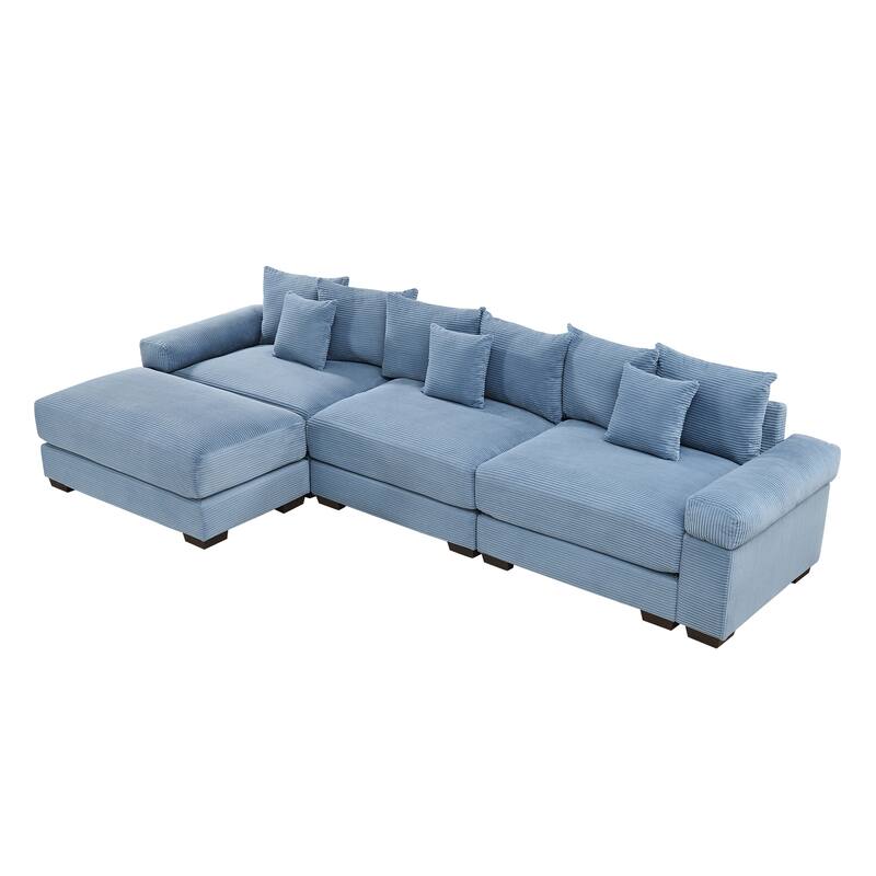 GDFStudio - Corduroy L-Shaped 3-Seater 130" Cloud Modular Sectional Couch with Ottoman