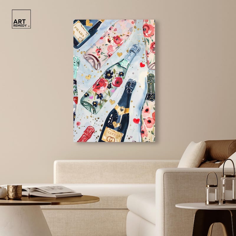 Fun Floral Champagne Canvas by Art Remedy, Gallery Wrapped