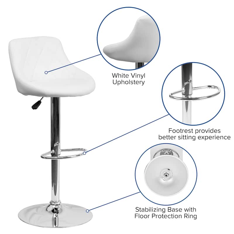 Diamond Pattern Vinyl Bucket Seat Adjustable Barstool - 18.5"W x 19"D x 33.25" - 41.75"H