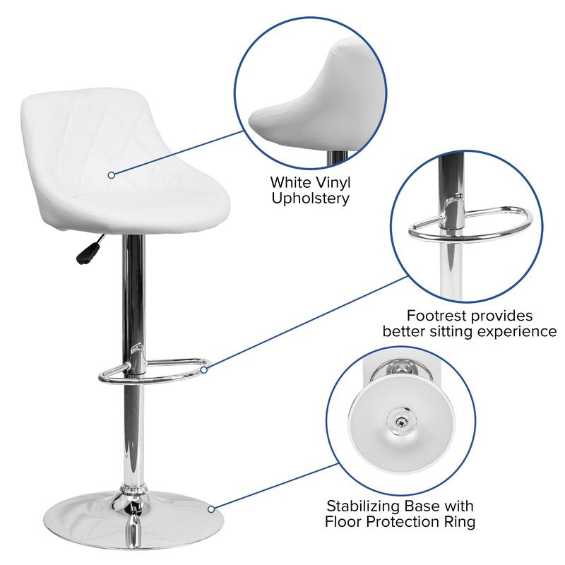 Vinyl Bucket Seat Adjustable Diamond Back Barstool (Set of 2) - 18.50"W x 19"D x 33.25" - 41.75"H