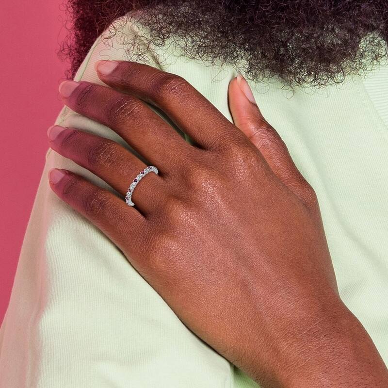 Curata 925 Sterling Silver Polished Prong set Stackable Expressions Cr. Ruby and Diamond Ring