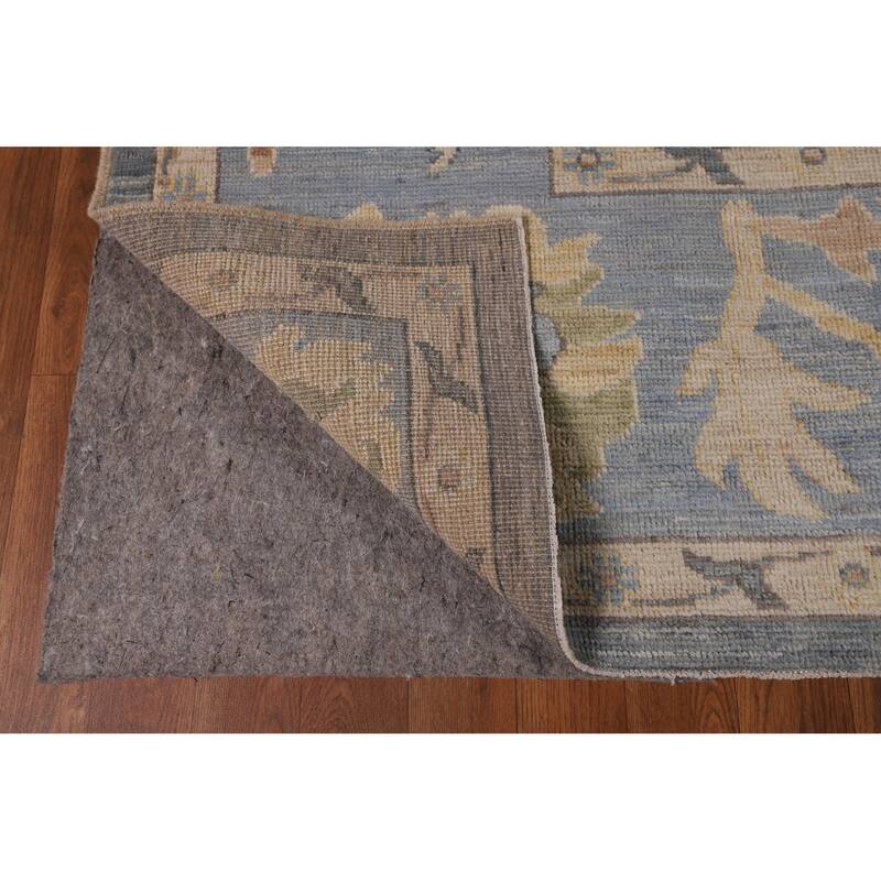 Vegetable Dye Oushak Turkish Area Rug Hand-Knotted Blue Wool Carpet - 9'2"x 11'9"