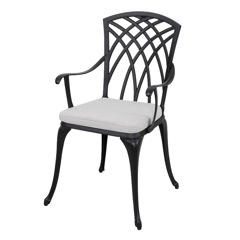 24 Inch Cast Aluminum Bistro Table and 2 Bistro Chairs with Grey Cushions - 24 inches round table