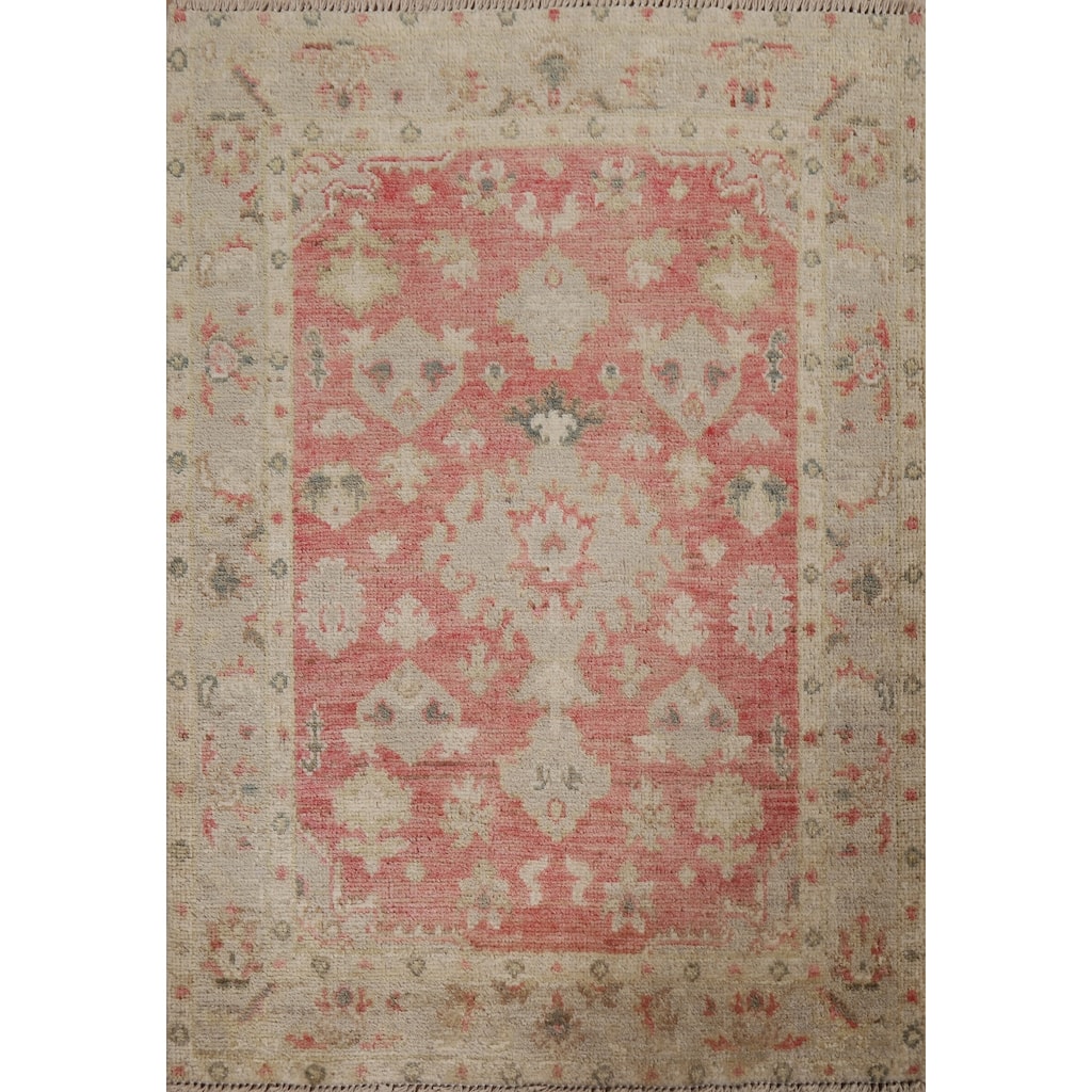 Muted Oushak Geometric Turkish Oriental Rug Hand-knotted Wool Carpet - 2'10" x 3'8"
