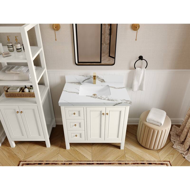 Willow Collections 36 in. W x 22 in. D Nashville Center Right Sink Bathroom Vanity with Countertop - 2”Calacatta Gold - Ivory