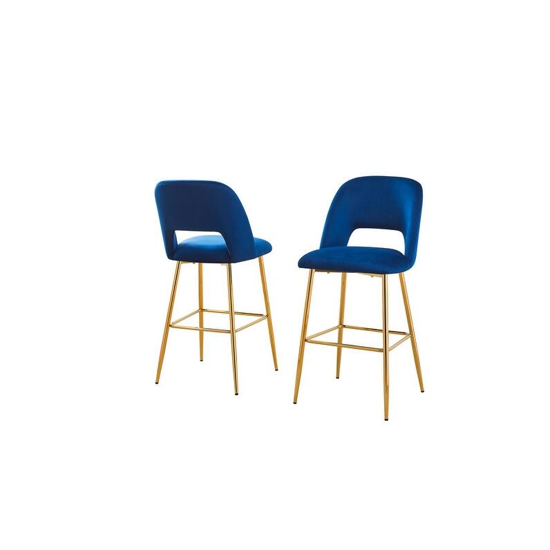 Best Quality Furniture Gold Chrome Velvet Upholstery Bar Stools (Set of 2) - Navy Blue