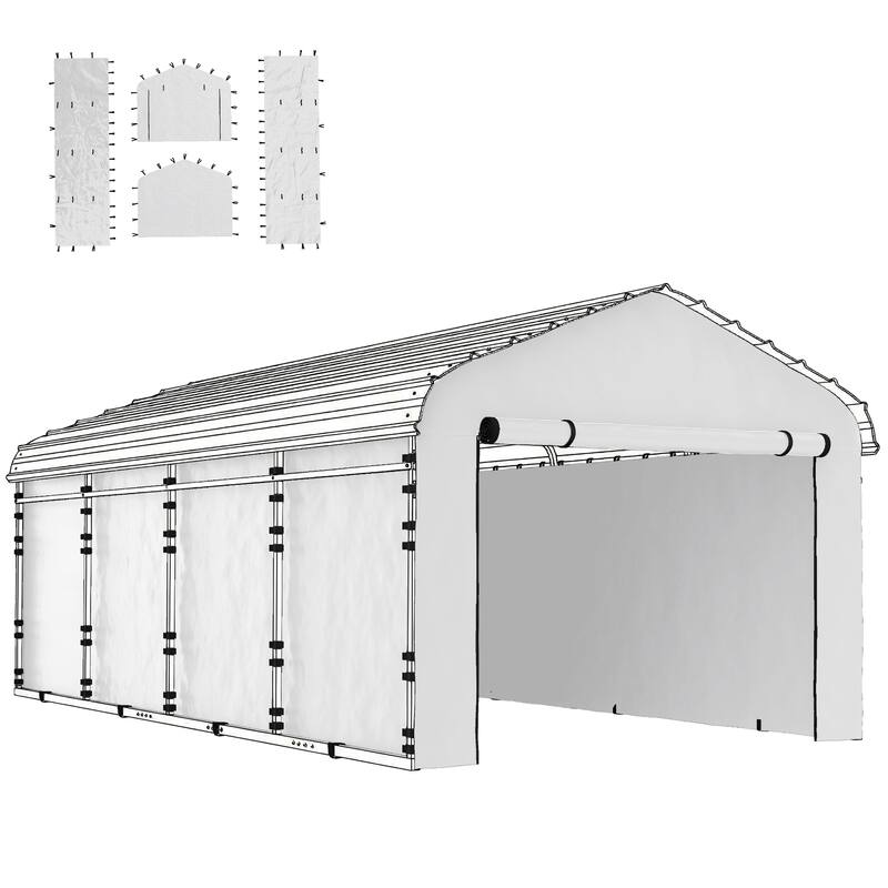 Outsunny Carport Replacement Sidewall Panels Set of 4 for 10' x 15' Carports, PE Tarp Replacement Side Wall Cover