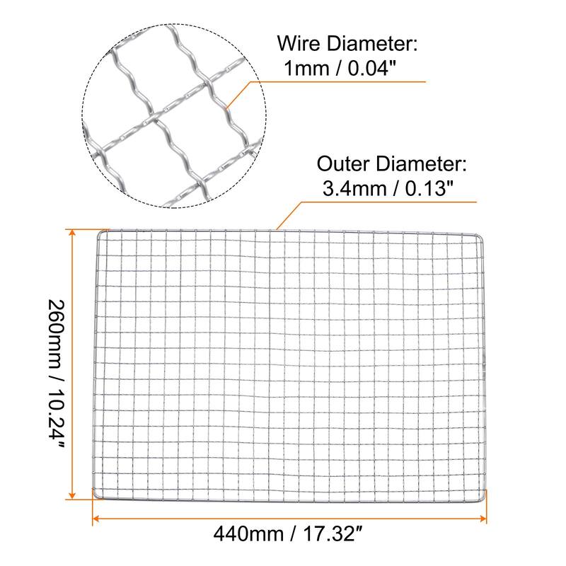 2pcs Square BBQ Grill Net 17.3"x10.2" Stainless Steel Barbecue Mesh for Baking - Silver