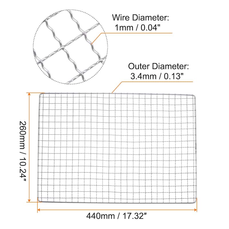 Square BBQ Grill Net 17.3"x10.2" Stainless Steel Barbecue Mesh - Silver