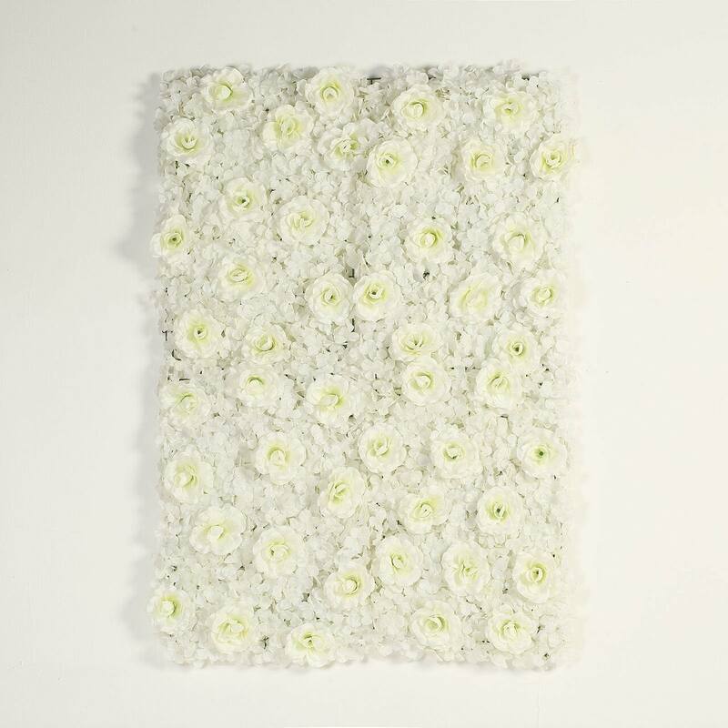 Enova Home Artificial Faux Foliage Flowers Wall Mat Panel Hydrangea and Rose Flowers Backdrop Wedding Party Photo Event Decor