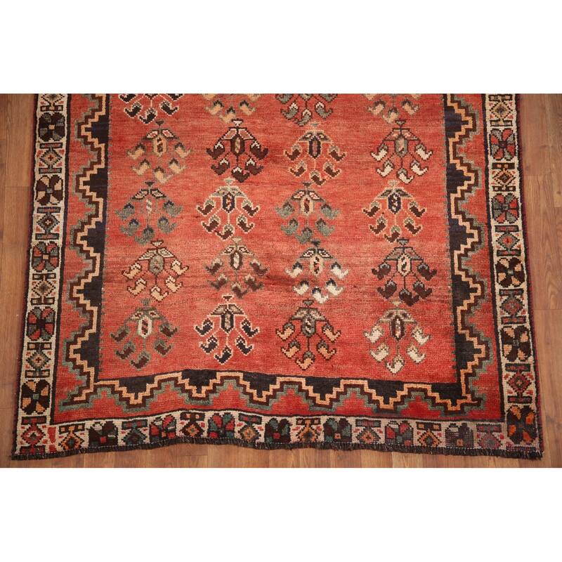 Hand Knotted Oriental 100% Wool Carpet Traditional All-Over Red Qashqai Area Rug - 9' 10'' X 4' 8''