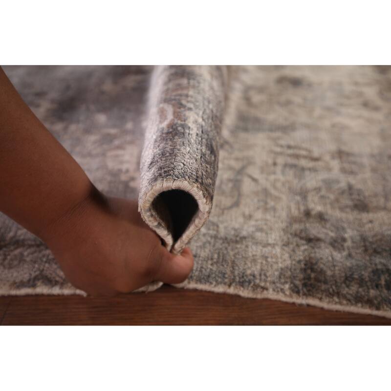 Silver Gray Abstract Indian Area Rug Handmade Wool Carpet - 5'1"x 8'0"