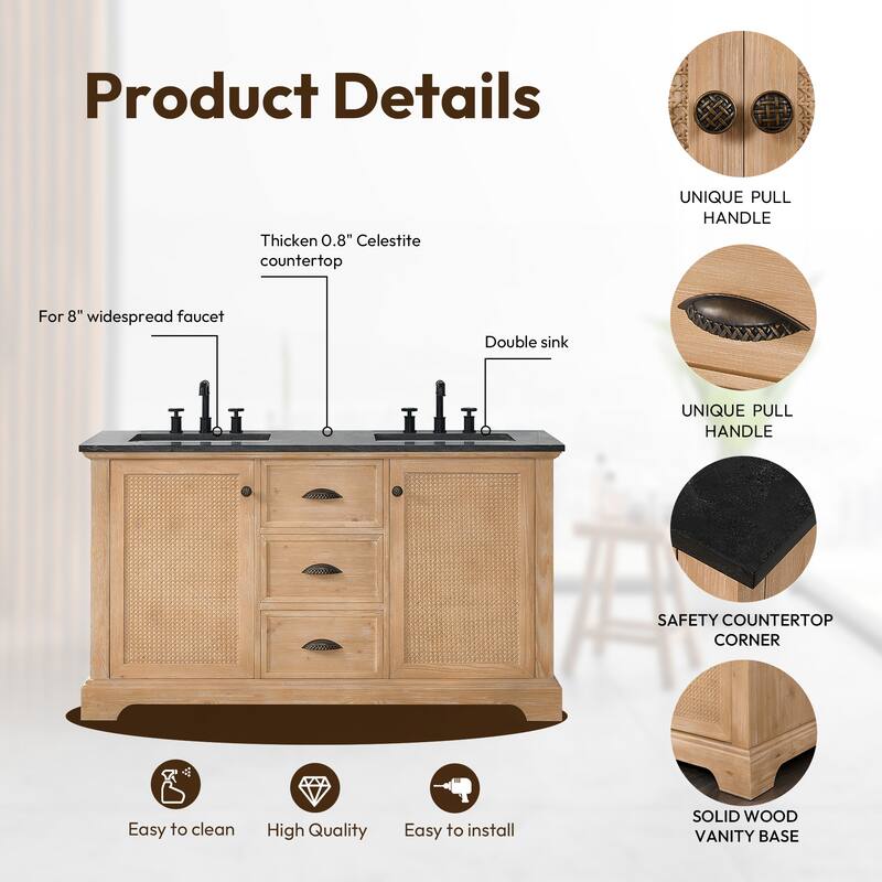 Hervas Bath Vanity with Natural Marble Top and Mirror