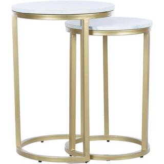 Marble Top Nesting Accent Tables with Gold Finish Metal Base, Set of 2