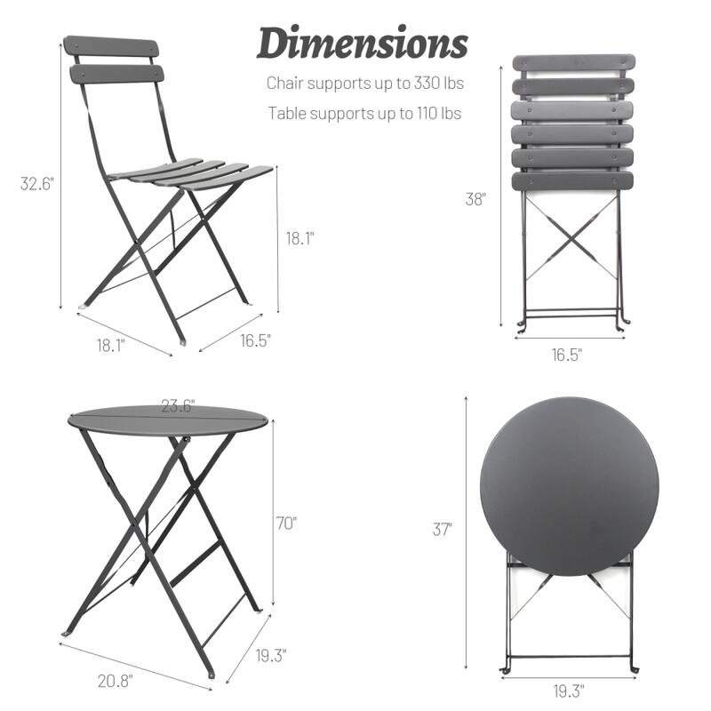 3 Pieces Patio Bistro Balcony Metal Chair Table Set - N/A