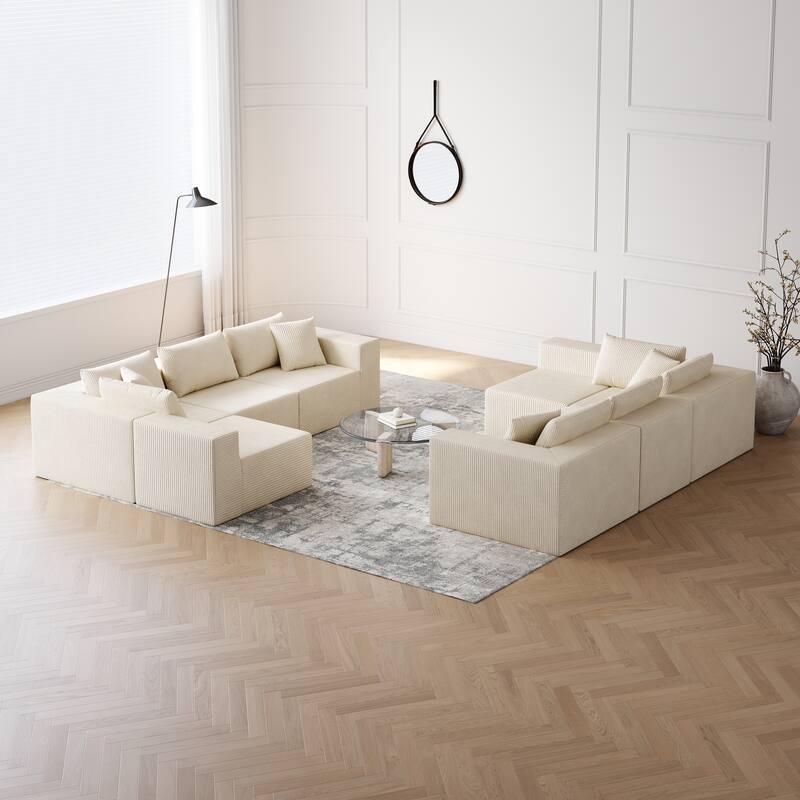 Luxury Floor Standing Couch Set Sectional Sofa Set Corduroy Upholstered Modular Sofa - Freely Combined Into Various Shapes