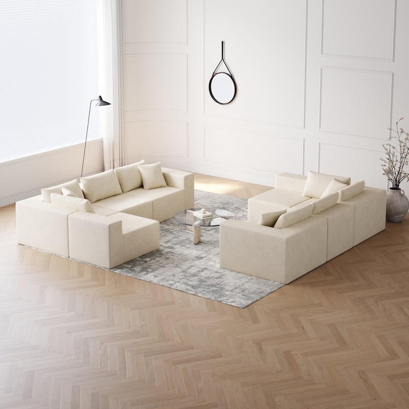 Roomfitters 188" Minimalist Corduroy Modular L-Shaped Sectional Sofa, Free Combination Floor Couch with Pillows