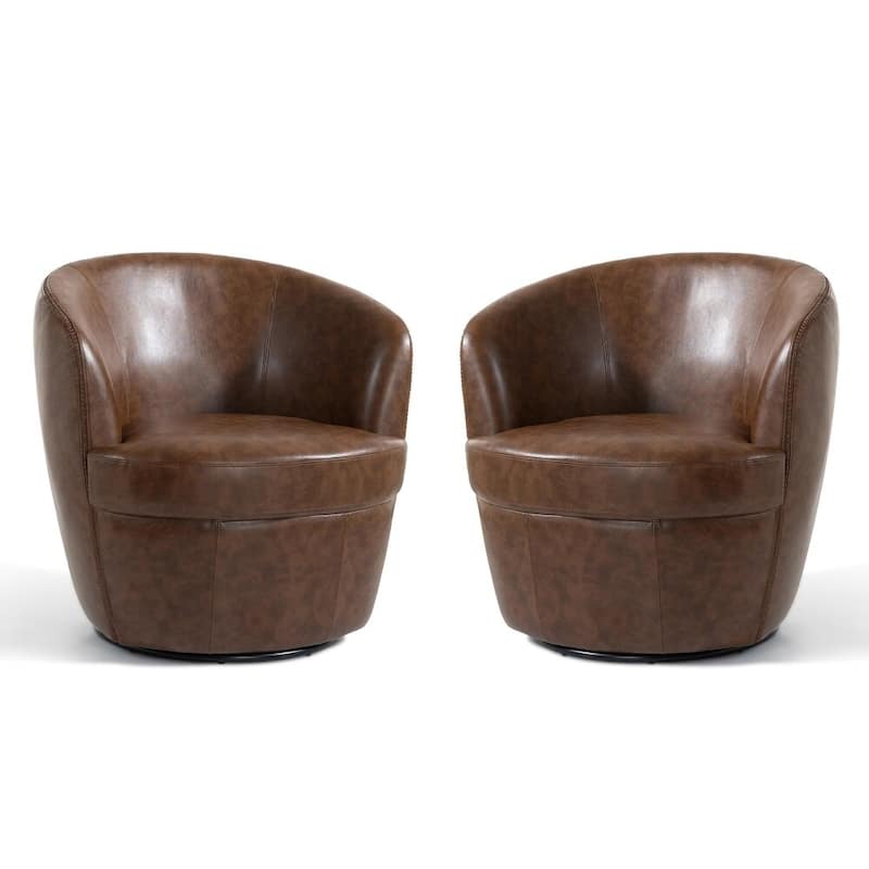 Swivel Barrel Chair For Living Room, Upholstered Faux Leather Accent Chairs